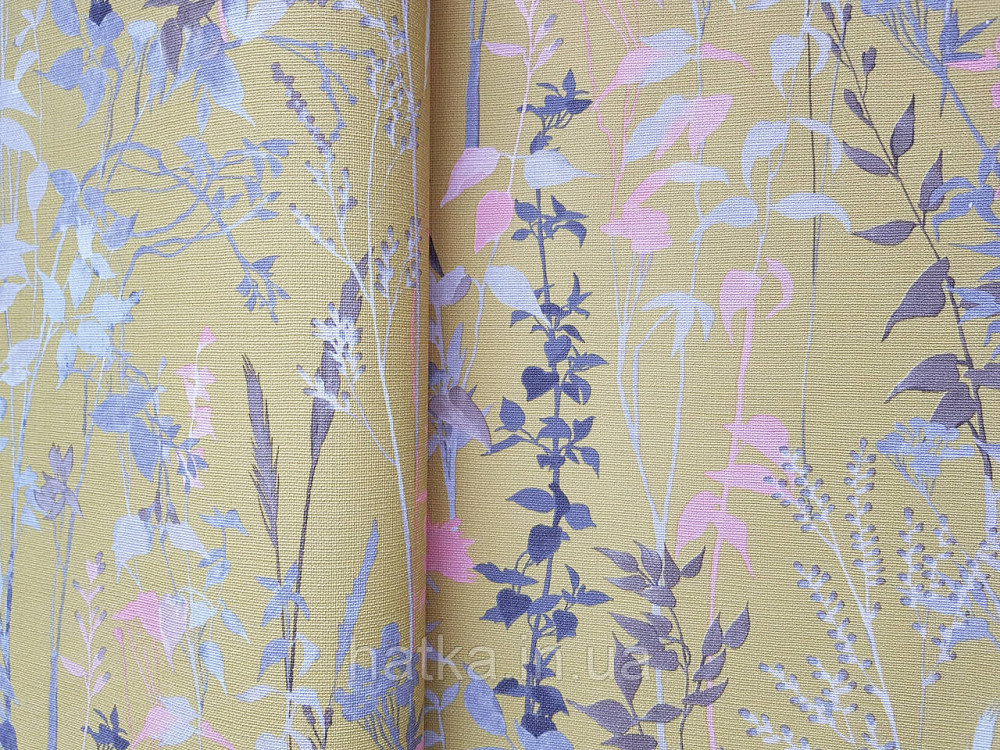 Шпалери вінілові на флізелін Erismann Casual Chic 1.06х10 листя рослини сірі рожеві на яскраво жовтому 10258-03 Київ - фото 1