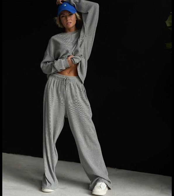 Жіночий прогулянковий оверсайз костюм двійка трикотаж вафелька Одеса - фото 1