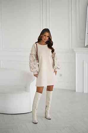 Женское замшевое платье с вышивкой 46 - 48, Бежевий Одеса