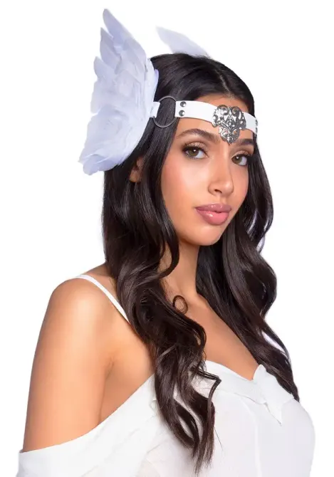 Пов’язка на голову з крилами Leg Avenue Feather headband White, пір’я та натуральна шкіра Львів - фото 1