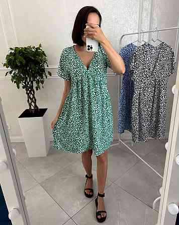 Женское летнее повседневное платье в цветочный принт креп 42/46, Зелёный Одесса