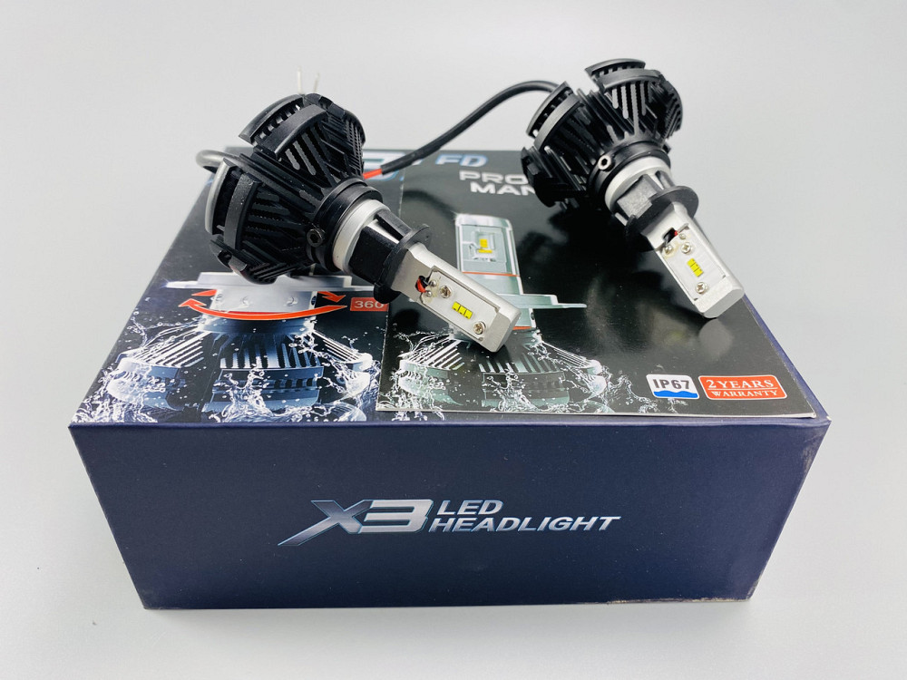 X3 Лампа світлодіодна цоколь H1 (к-кт 2 шт) 12/24V, 50W, 4000Lm + вентилятор (авиац. алюмін. профілю.) Мукачево - фото 1
