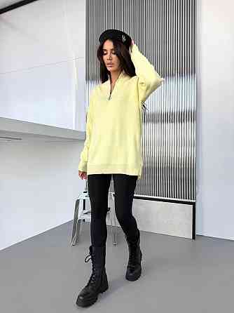 Жіночий стильний подовжений оверсайз светр зі змійкою в'язання 50% котон/50% акрил Лимонний Одеса