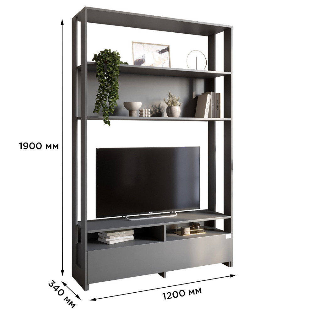 Модуль-4 стеллаж с полками и тумбой под ТВ LION Нобу Дуб Сонома (LION-042430) Львов - изображение 5