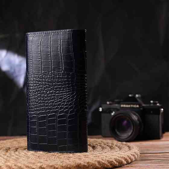 Большой женский кошелек из натуральной кожи с тиснением под крокодила Синий (CANPELLINI) Киев