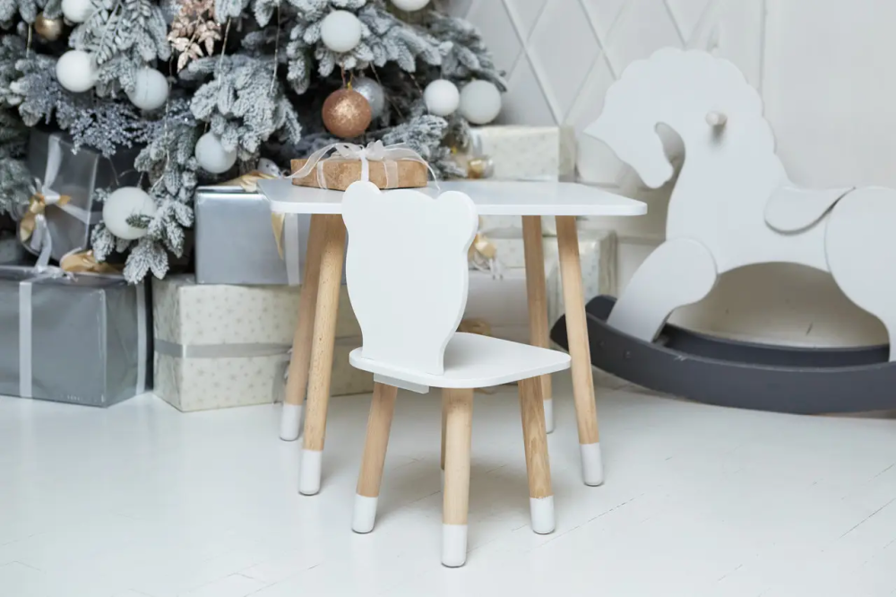 Дитячий прямокутний столик (Білий) та стільчик Ведмедик (Білий) Київ - фото 3