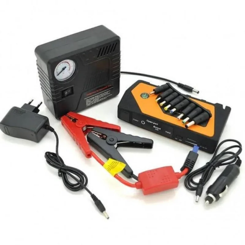 Пускозарядний пристрій для авто з компресором Jump Starter 9980/50800 мАг: бустер 12V, повербанк із крокодилами Одеса - фото 2