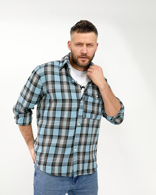 Чоловіча повсякденна картата сорочка турецький котон фланель Джинс, 54/56 Одеса - фото 5