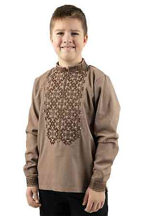 Вышиванка для мальчиков, льняная, кофейная, топ 152 Киев