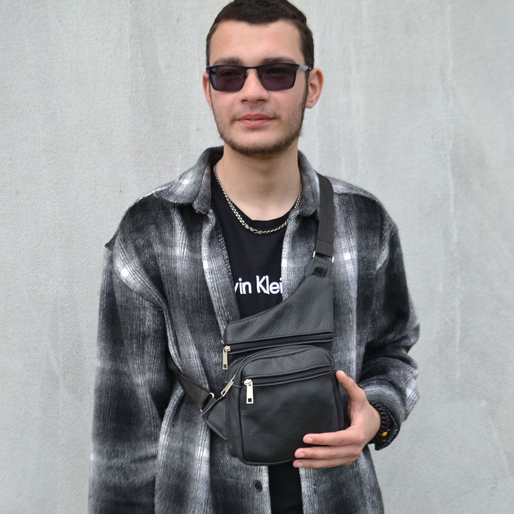 Чоловіча шкіряна нагрудна сумка слінг бананка багато відділень повсякденна сумка для дрібниць Idea Київ - фото 7