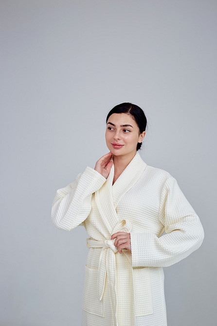 Жіночий вафельний халат Ideal Textile довгий ванільний M Чернівці - фото 5