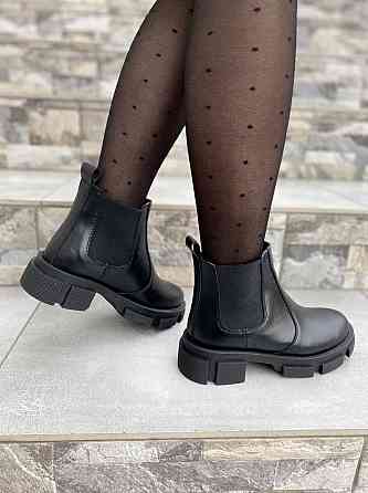 Жіночі черевики з натуральної шкіри весняні демісезонні чорні р. 38-40 (4348) / Шкіряні черевик Коломыя