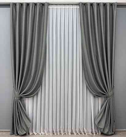 Комплект готовых штор VR-Textil Шенилл однотонный № 1592ш Серый 100х250 см 2 шт (39-893) Киев