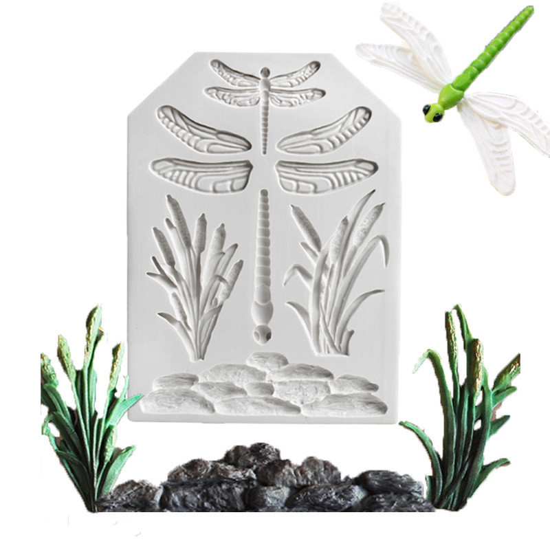 Молд силиконовый Стрекоза и камыши 100 на 136 мм серый Киев - изображение 1