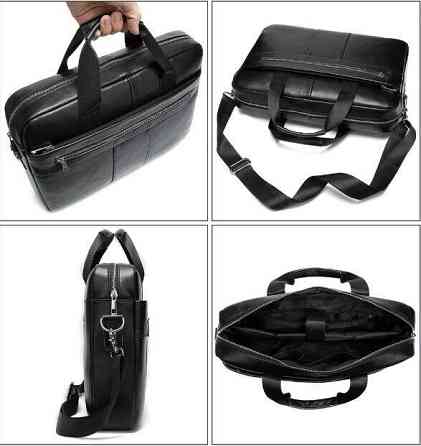 Сумка ділова чоловіча шкіряна Vintage 14794 Чорна Київ