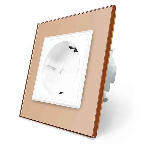 LIVOLO Електрична розетка з заземленням LIVOLO, біла з золотою рамкою, шторки, скло, 250В 16А ( Коломия