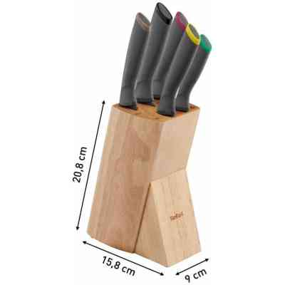 Набор ножей Tefal Fresh Kitchen, дерев'яна колода, 5шт, нержавіюча сталь, чорний (K122S504) Винница