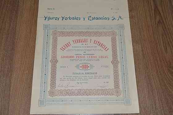 Акція. Ygurey Yerbales y Estancias S. A. 1926 рік №849 (28) 38*30 Полтава
