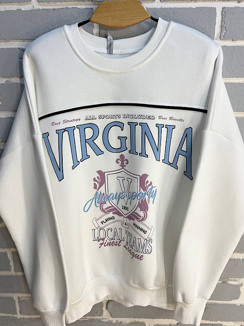 Свитшот женский OLIVIA 2468 надпись впереди VIRGINIA утепленный на флисе модель оверсайз one size, белый, one size Киев - изображение 5
