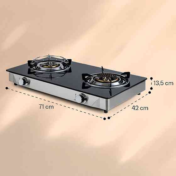 Похідна піч Barzona 2 2 пальники 3,4 кВт і 4,3 кВт Скляна пластина та корпус із неіржавкої сталі 2 Рівне