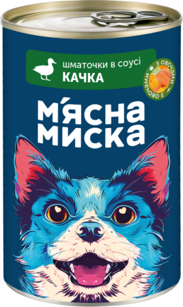 Влажный корм в банке для взрослых собак Мясная миска кусочки в соусе с уткой и овощами, 415 г Винница
