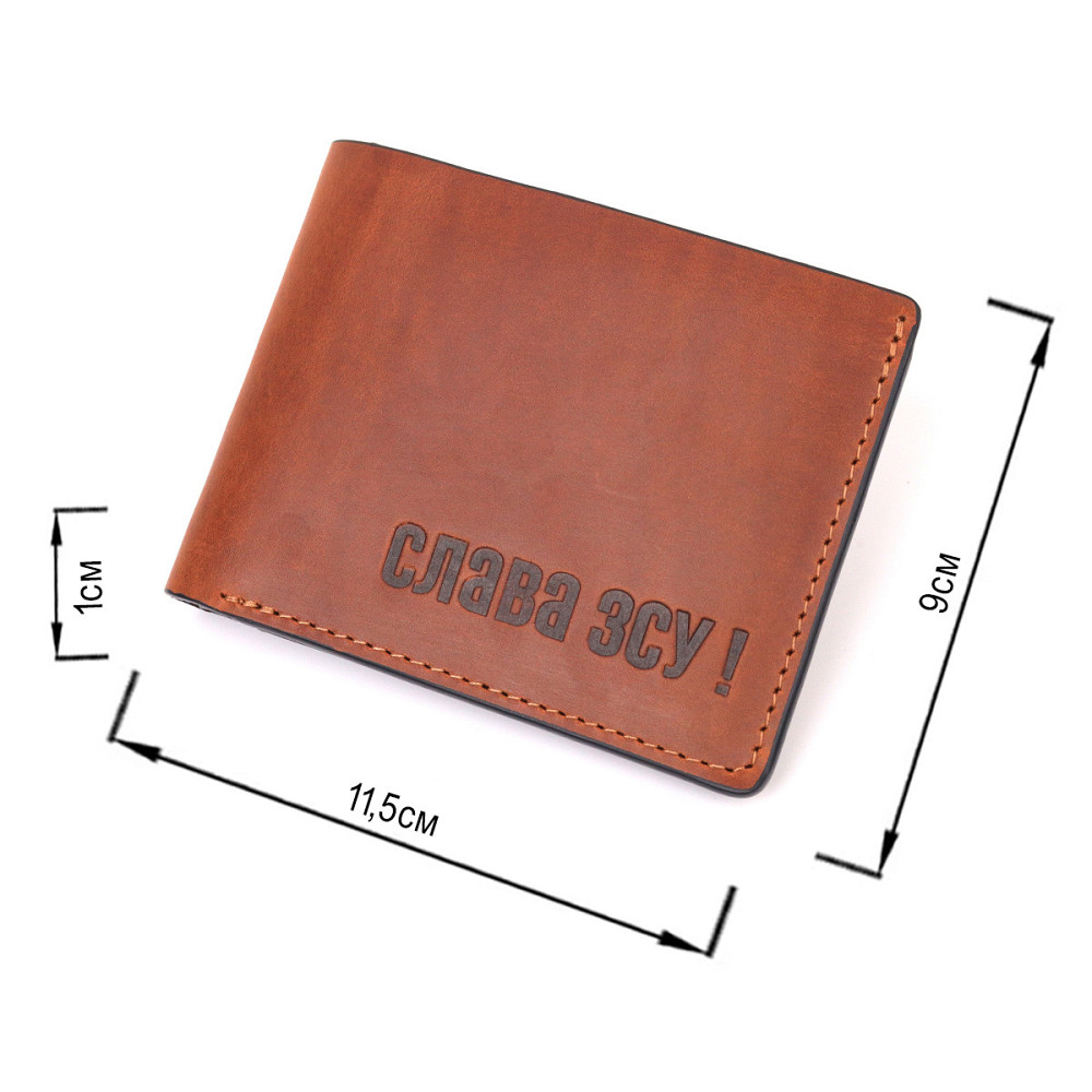 Вместительный мужской кожаный кошелек в два сложения Слава ЗСУ GRANDE PELLE 16737 Светло-коричневый Киев - изображение 6