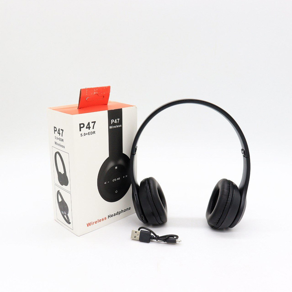 Бездротові Bluetooth навушники з мікрофоном та Mp3 плеєром, P47, Чорний / Стерео гарнітура / Накладні навушники блютуз Київ - фото 8