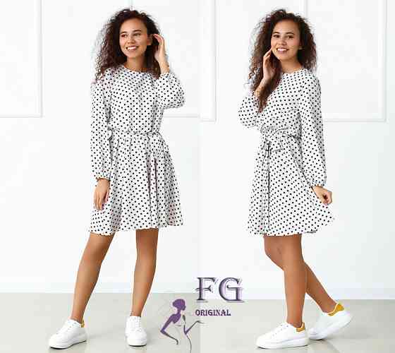 Платье с длинными рукавами в горошек Софи 50-52, Белый Киев