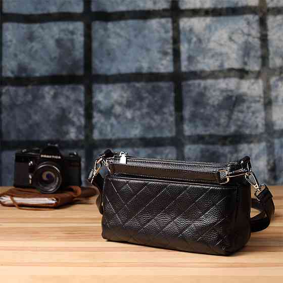 Жіноча сумка з двома ремінцями із натуральної шкіри Чорний (Vintage) Київ