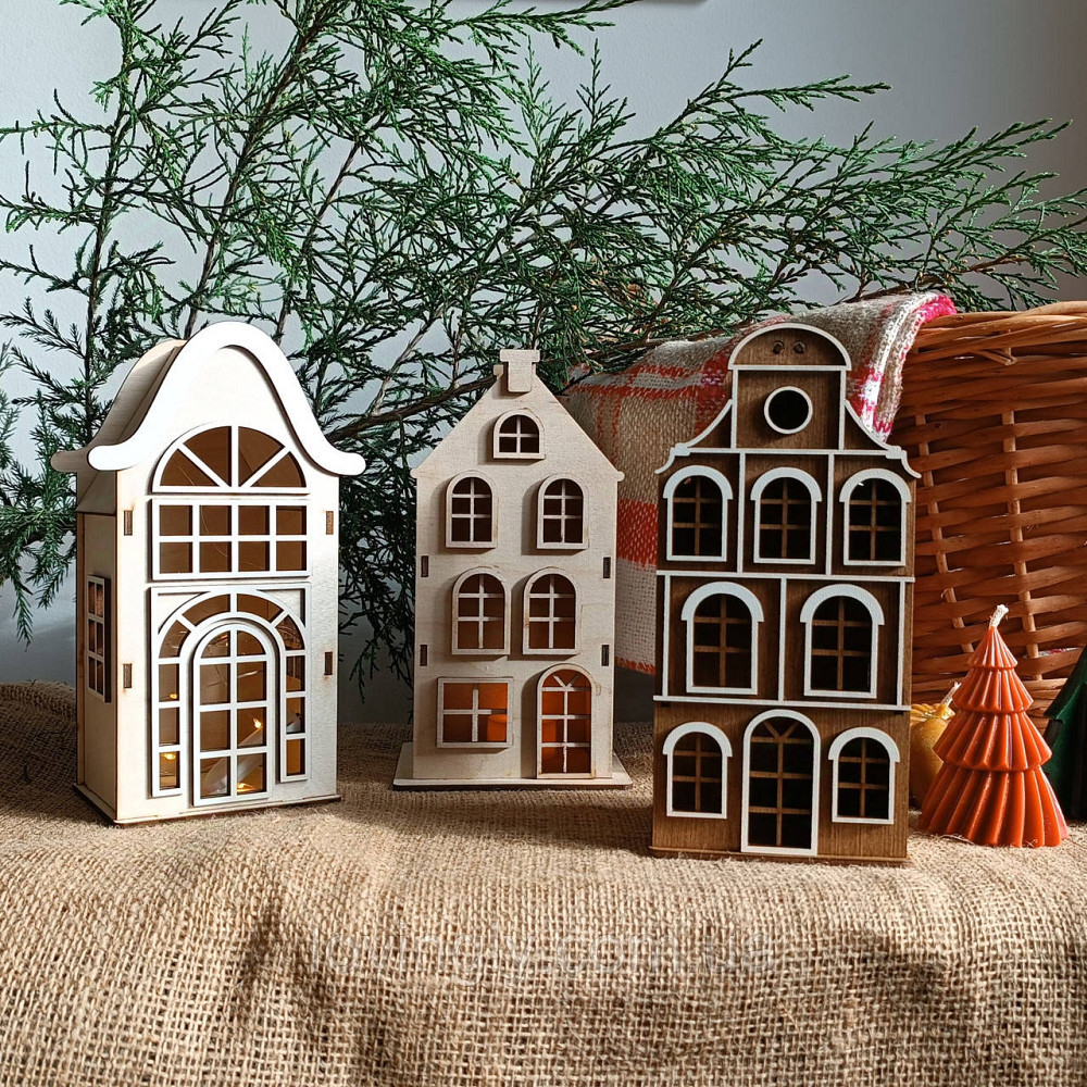 Набор из трех декоративных домиков оснащен LED подсветкой 22см. Ирпень - изображение 2
