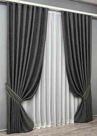 Комплект готових штор VR-Textil Льон Grand Linen № 2028ш Графітовий 200х300см 2 шт (32-383) Київ