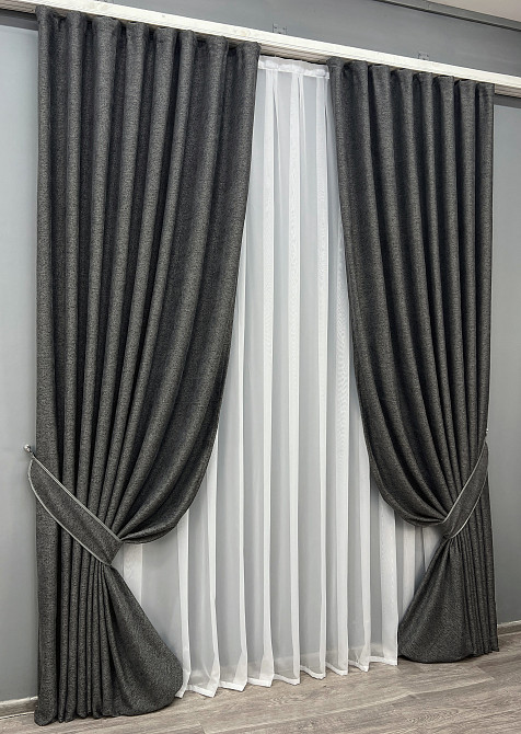 Комплект готовых штор VR-Textil Лен Grand Linen № 2028ш Графитовый 200х300см 2 шт (32-383) Киев - изображение 3