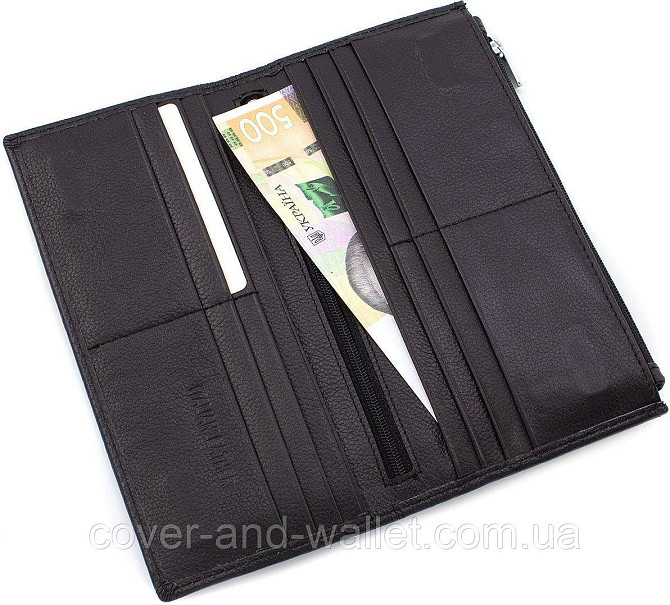 Тонкий кожаный мужской кошелек на магнитах и ​​молнии ST 006 black Киев - изображение 4