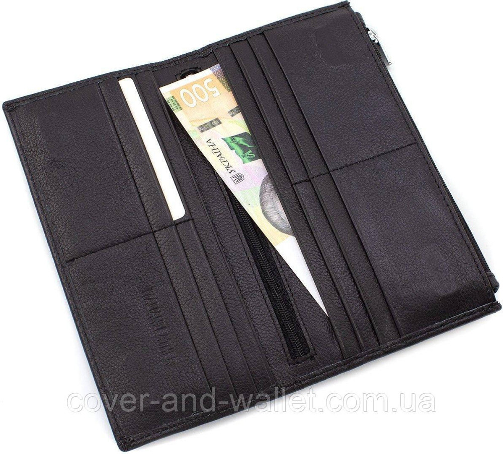 Тонкий шкіряний чоловічий гаманець на магнітах і блискавці ST 006 black Київ - фото 4