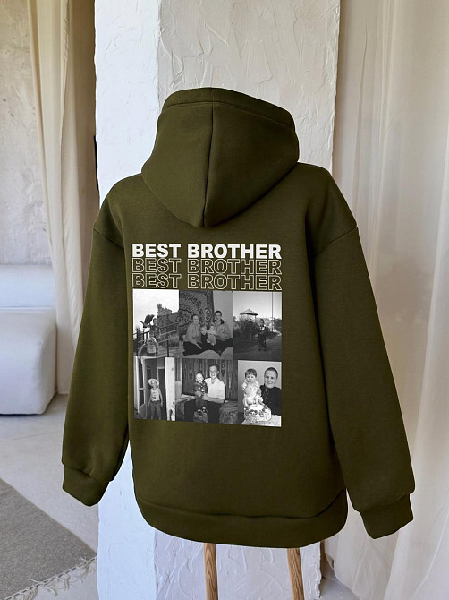 Худі для брата з власними фото та написом Best Brother, персоналізований подарунок XL, Хакі Чернівці - фото 1