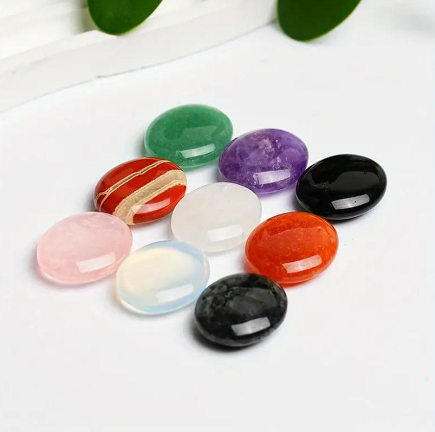 Набір з 9 натуральних кристалів 20 мм. в мішечку | Овальні камені для масажу пальців, спа, декору та Київ - фото 2