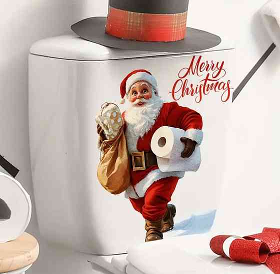 Наклейка новорічна Дід Мороз Merry Christmas для ванної кімнати 30 на 35 см червоний Київ