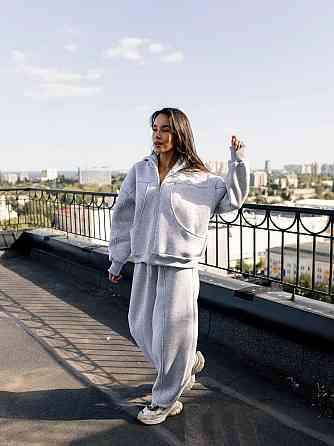 Жіночий теплий костюм двойка вільного крою на кожен день турецька тринитка на флісі Меланж Одеса
