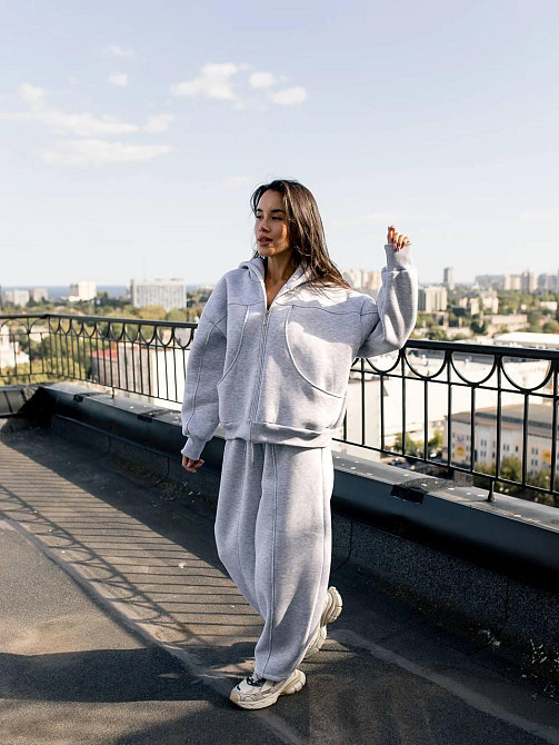 Женский теплый костюм двойка свободного кроя на каждый день турецкая трехнитка на флисе Меланж Одесса - изображение 4