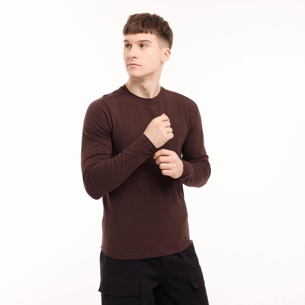 Шоколадный мужской лонгслив Pobedov Dune. Черная мужская кофта из кулира Киев - изображение 3