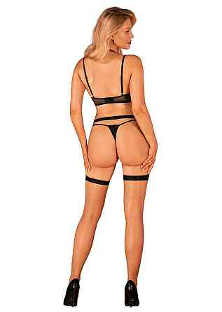 Комплект 3 предмети - ліф, стрінги та пояс для панчох Selinne 3-pcs set, чорний, XS/S Sex Aura Київ
