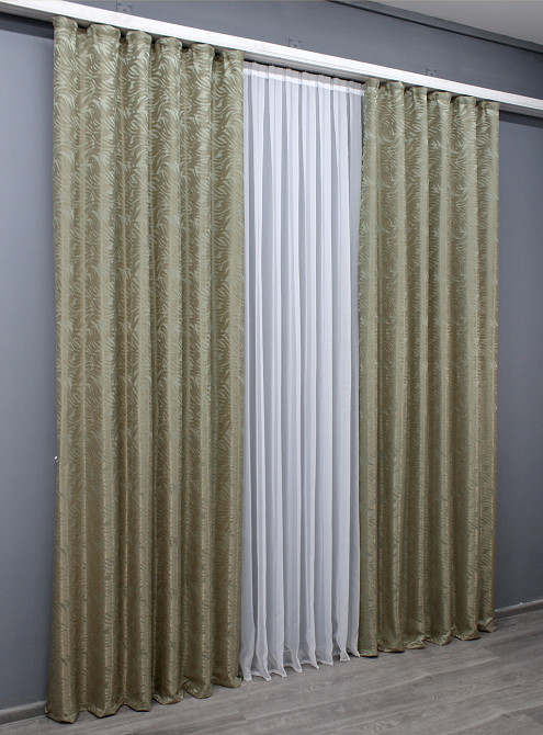 Комплект готовых штор VR-Textil Жаккард Magic № 1603ш Бежевый с золотистым 145х270 см 2 шт (33-0467) Киев - изображение 4