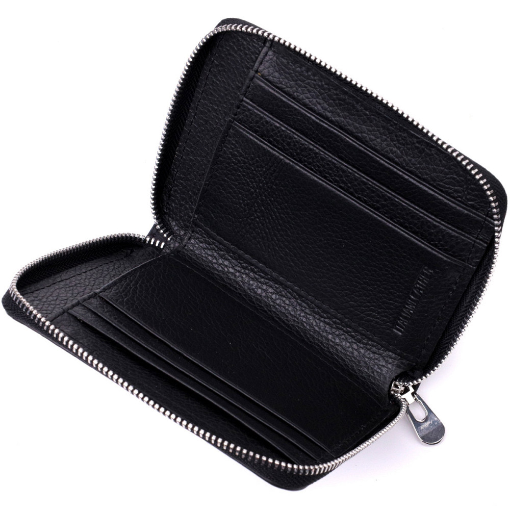 Кожаный кошелек для женщин на молнии с тисненым логотипом производителя ST Leather 19489 Черный Киев - изображение 5