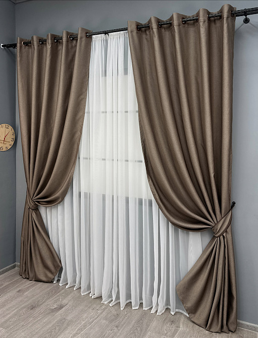Комплект готовых штор на люверсах VR-Textil Рогожка TERRA LUXE № 1860ш Какао 150х270 см 2 шт (37-0312) Киев - изображение 3