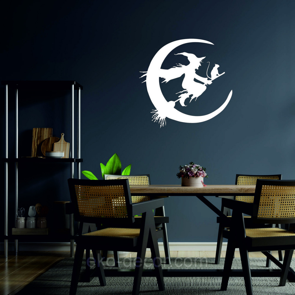 Декоративное настенное Панно «Ведьма на метле с котом», Декор на стену 90*86 см, Белый Киев - изображение 6