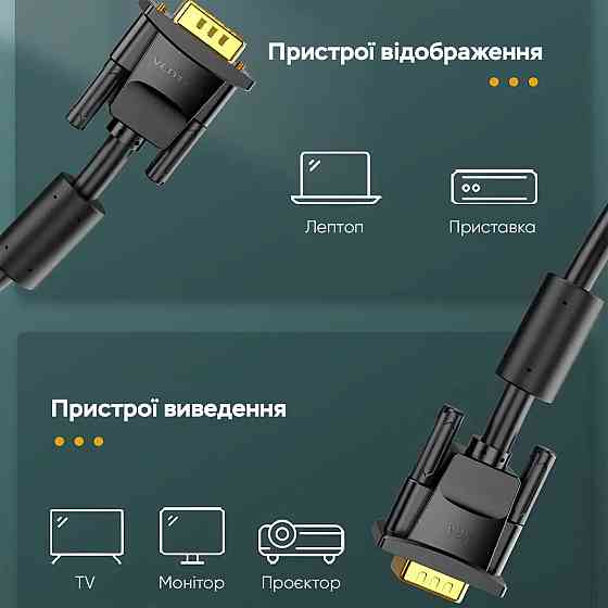 Кабель Vention VGA 5м черный с ферритовыми сердечниками Киев