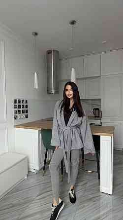 Женский стильный повседневный костюм кимоно + леггинсы турецкая ангора вязка Серый Одесса