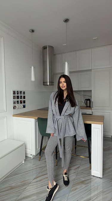Женский стильный повседневный костюм кимоно + леггинсы турецкая ангора вязка Серый Одесса - изображение 1