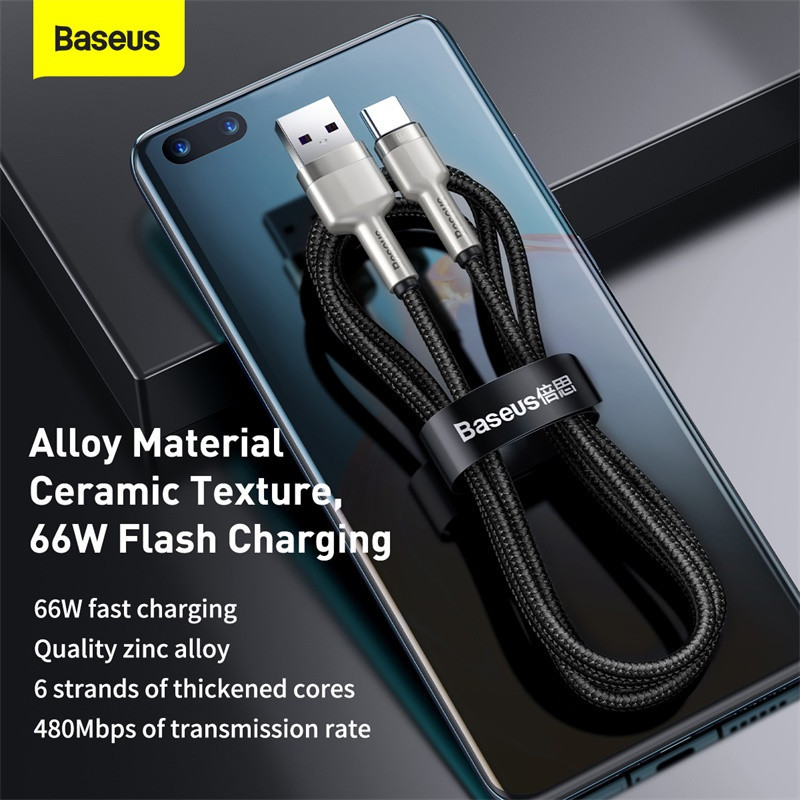 Кабель Baseus Cafule Series Metal Data Cable USB to Type-C 66W 0.25m Black Одеса - фото 8