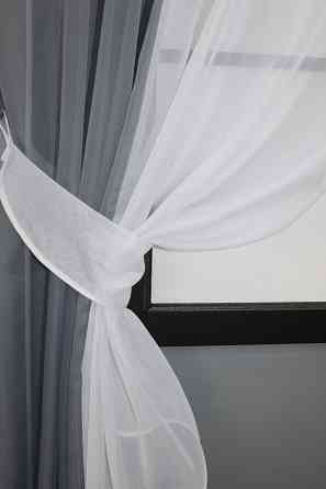 Кухонные шторы VR-Textil № 017к комбинированные с подвязками серый с белым 265х170 см (50-005) Киев